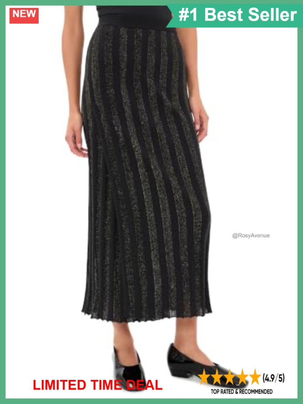 Wool Silk Midi Skirt High Rise Stripe Slit Wear to Work